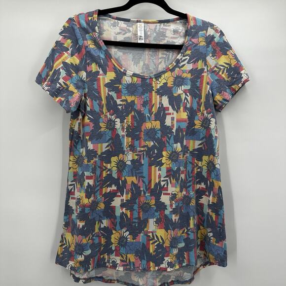 Lularoe Classic Tee Womens Small Blue Multicolor Floral Basic Boho Colorful - Picture 1 of 10